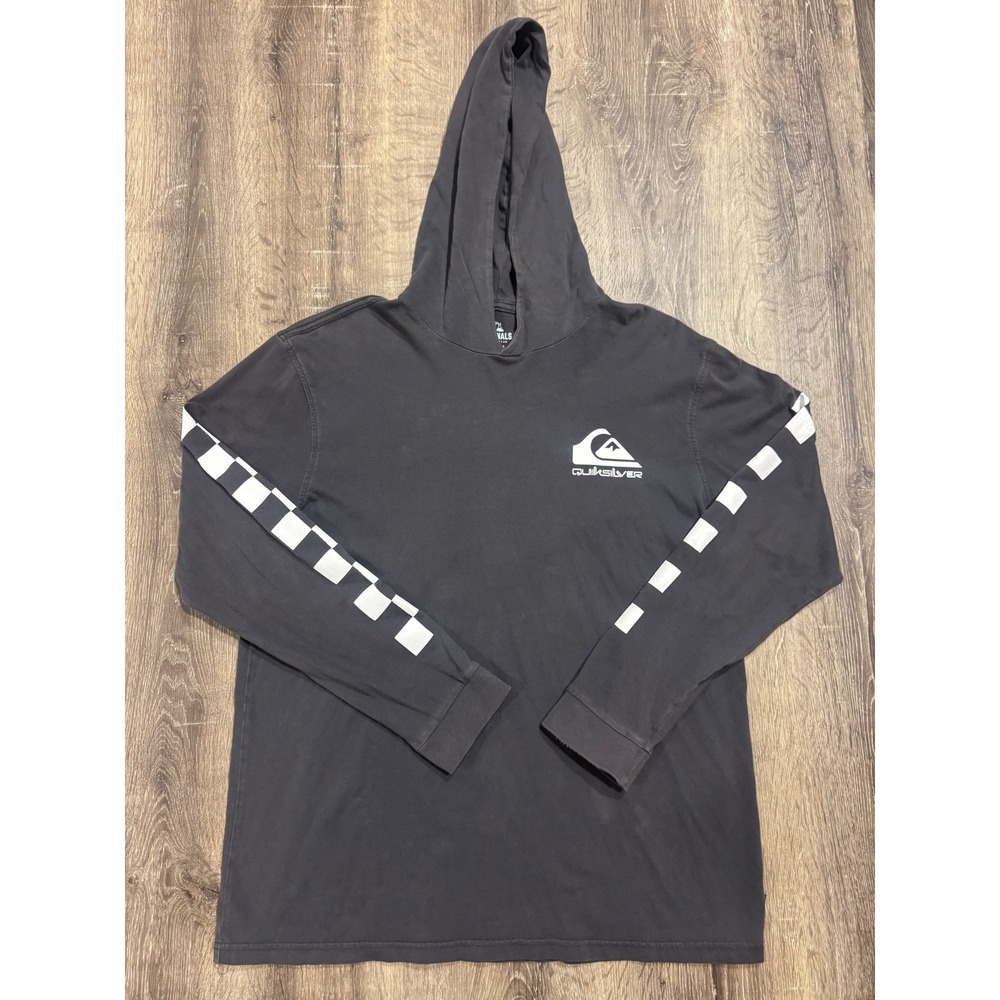 Quiksilver Originals Mens Long Sleeve Hooded T-Shirt Checkerboard Black M